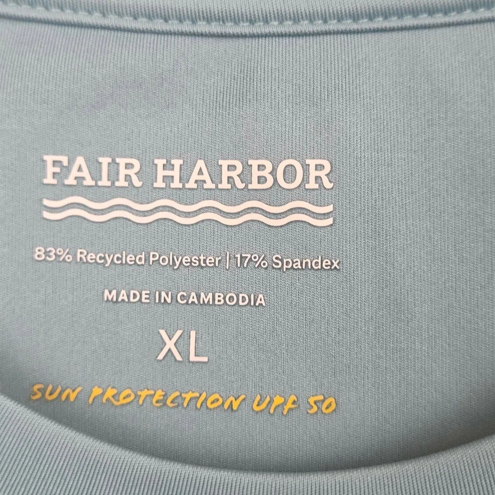 Fair Harbor Mens Rashguard Bay Blue XL UPF 50 Long Sleeve Swim Shirt Beach NWT